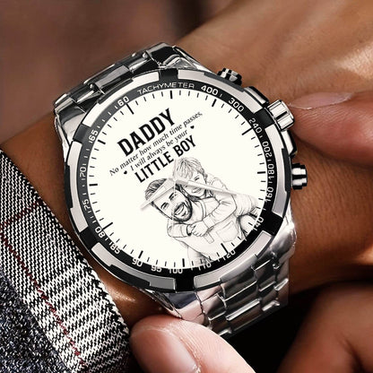 Personalized Photo Pencil Drawing Daddy Father Little Boy Watch