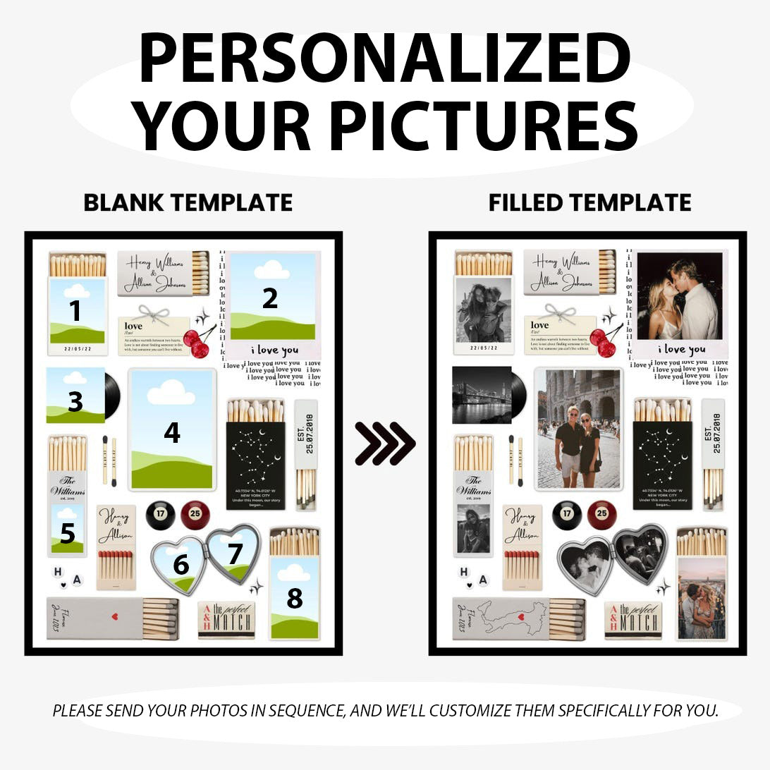 Nostalgia Couple Love Story Matchbook Collage Dopamine Decor - Personalized Poster - Heartfelt Valentine, Anniversary Gift For Him, For Her