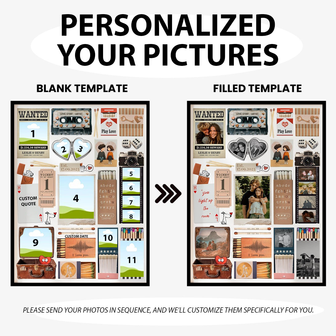 Couple Love Story Matchbook Collage Dopamine Decor - Personalized Blanket - Heartfelt Valentine, Anniversary Gift For Him, For Her