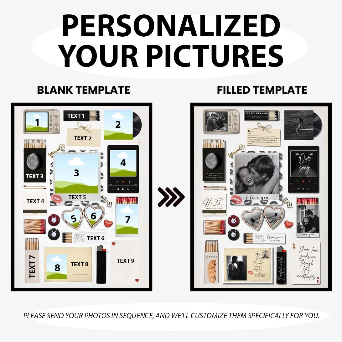 Nostalgia Couple Love Story Matchbook Collage Dopamine Decor - Personalized Poster - Heartfelt Valentine, Anniversary Gift For Him, For Her