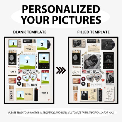 Nostalgia Couple Love Story Matchbook Collage Dopamine Decor - Personalized Poster - Heartfelt Valentine, Anniversary Gift For Him, For Her