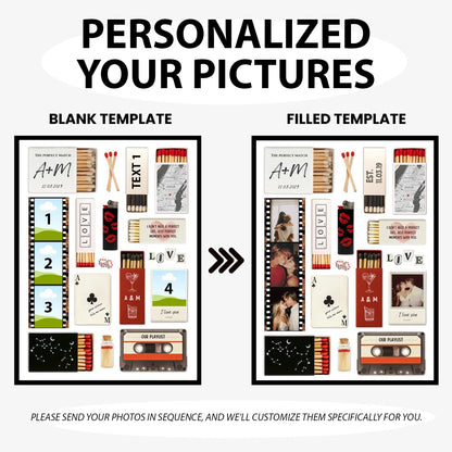 Nostalgia Couple Love Story Matchbook Collage Dopamine Decor - Personalized Poster - Heartfelt Valentine, Anniversary Gift For Him, For Her