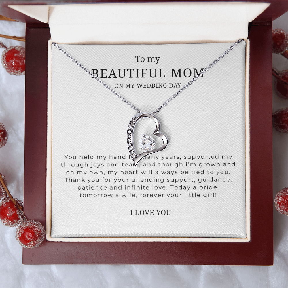 To My Beautiful Mom On My Wedding Day Interlocking Hearts Necklace