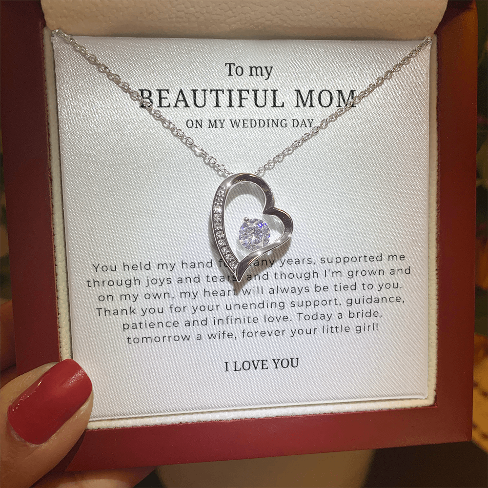 To My Beautiful Mom On My Wedding Day Interlocking Hearts Necklace