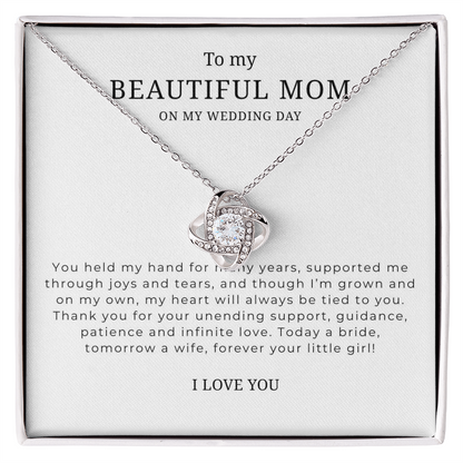 To My Beautiful Mom On My Wedding Day Interlocking Hearts Necklace