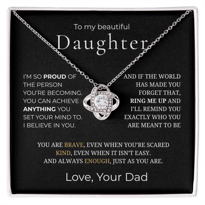 To My Daughter Love Knot Necklace