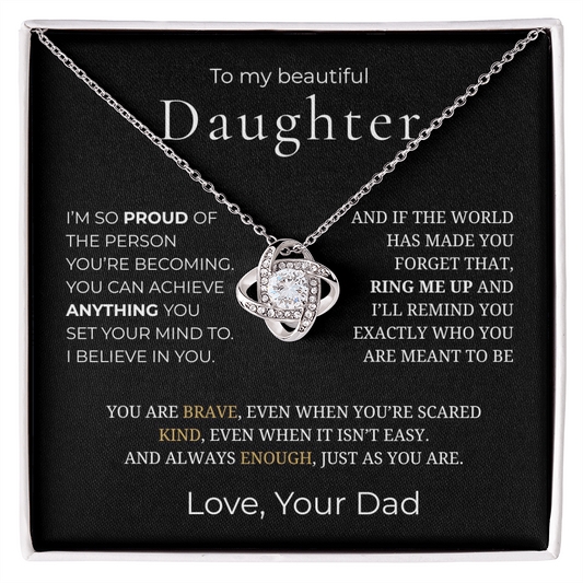 To My Daughter Love Knot Necklace