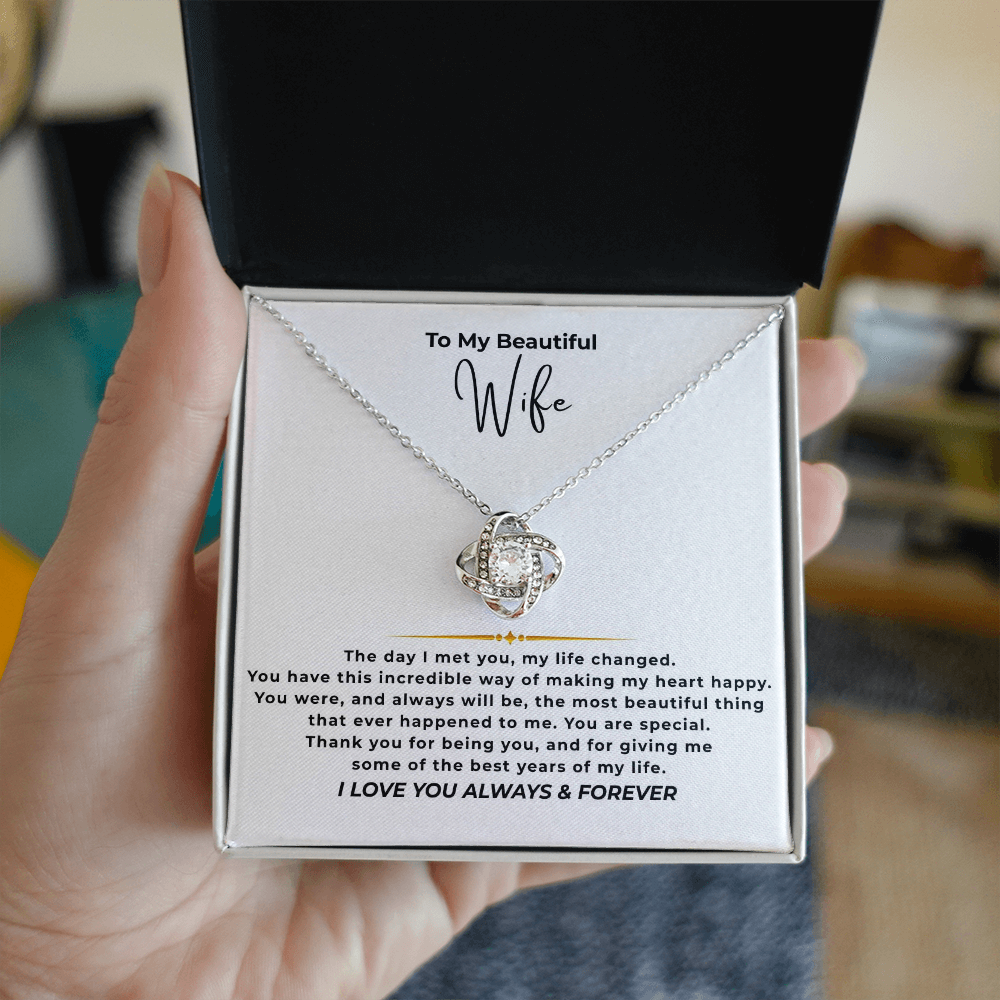 To My Beautiful Wife Interlocking Hearts Necklace