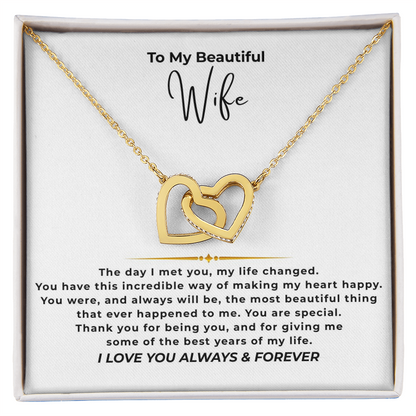 To My Beautiful Wife Interlocking Hearts Necklace