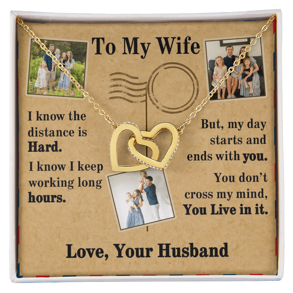 To My Wife Interlocking Hearts Necklace With 3 Photos