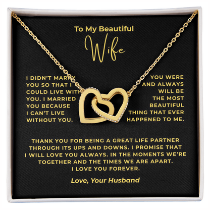 To My Beautiful Wife Interlocking Hearts Necklace