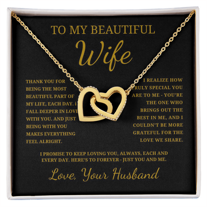 To My Beautiful Wife Interlocking Hearts Necklace