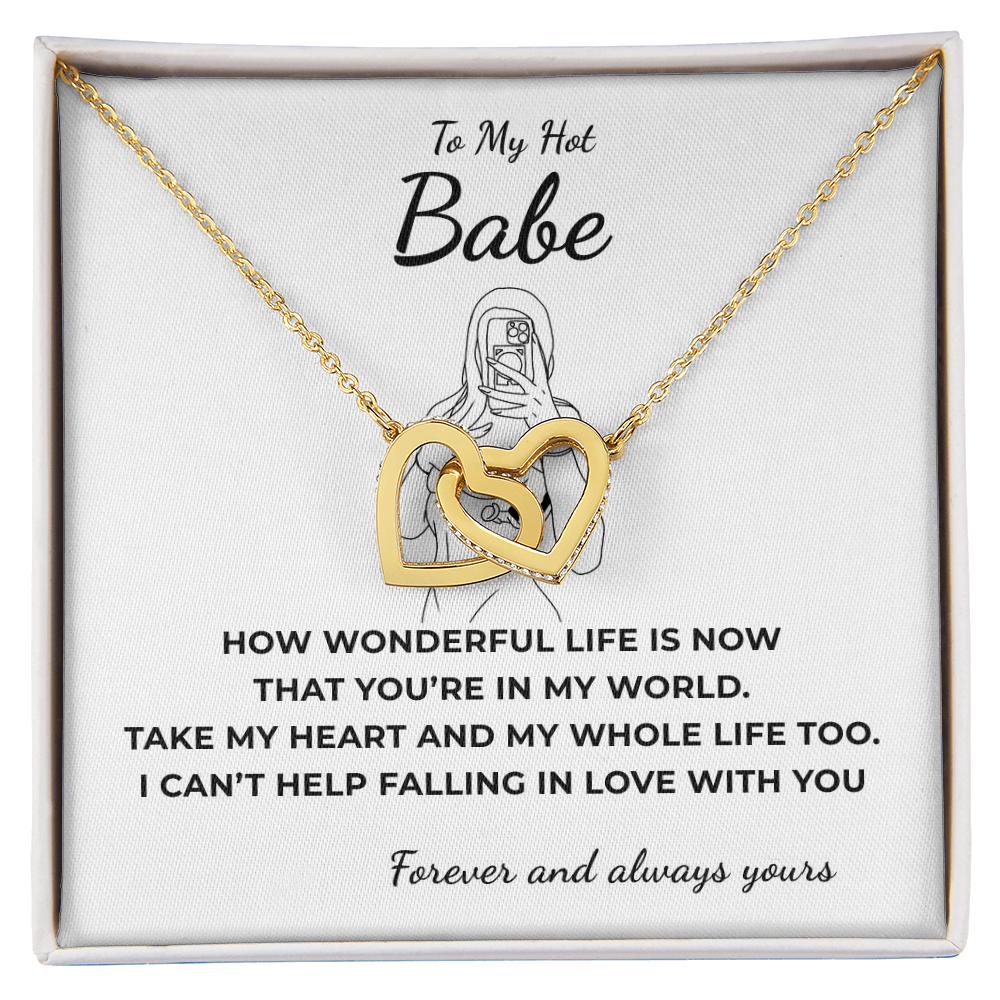 To My Hot Babe Interlocking Hearts Necklace