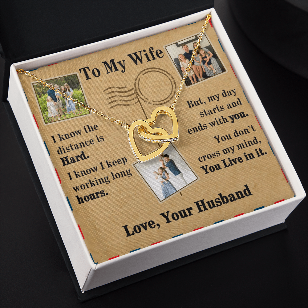 To My Wife Interlocking Hearts Necklace With 3 Photos