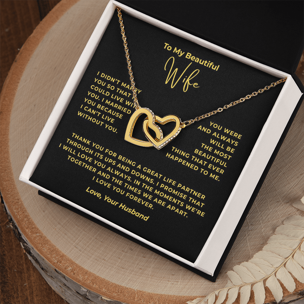 To My Beautiful Wife Interlocking Hearts Necklace