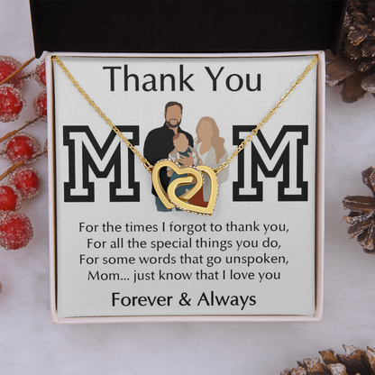 Thank You Mom Interlocking Hearts Necklace