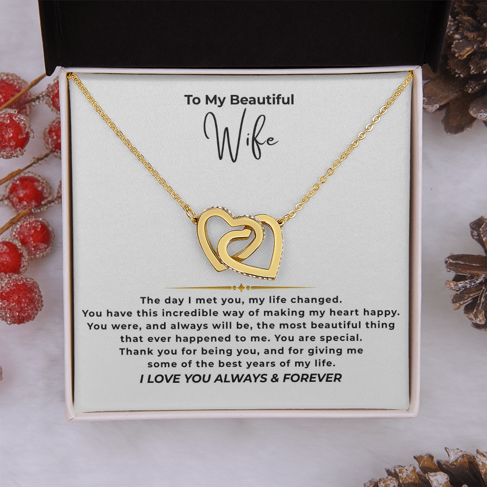 To My Beautiful Wife Interlocking Hearts Necklace