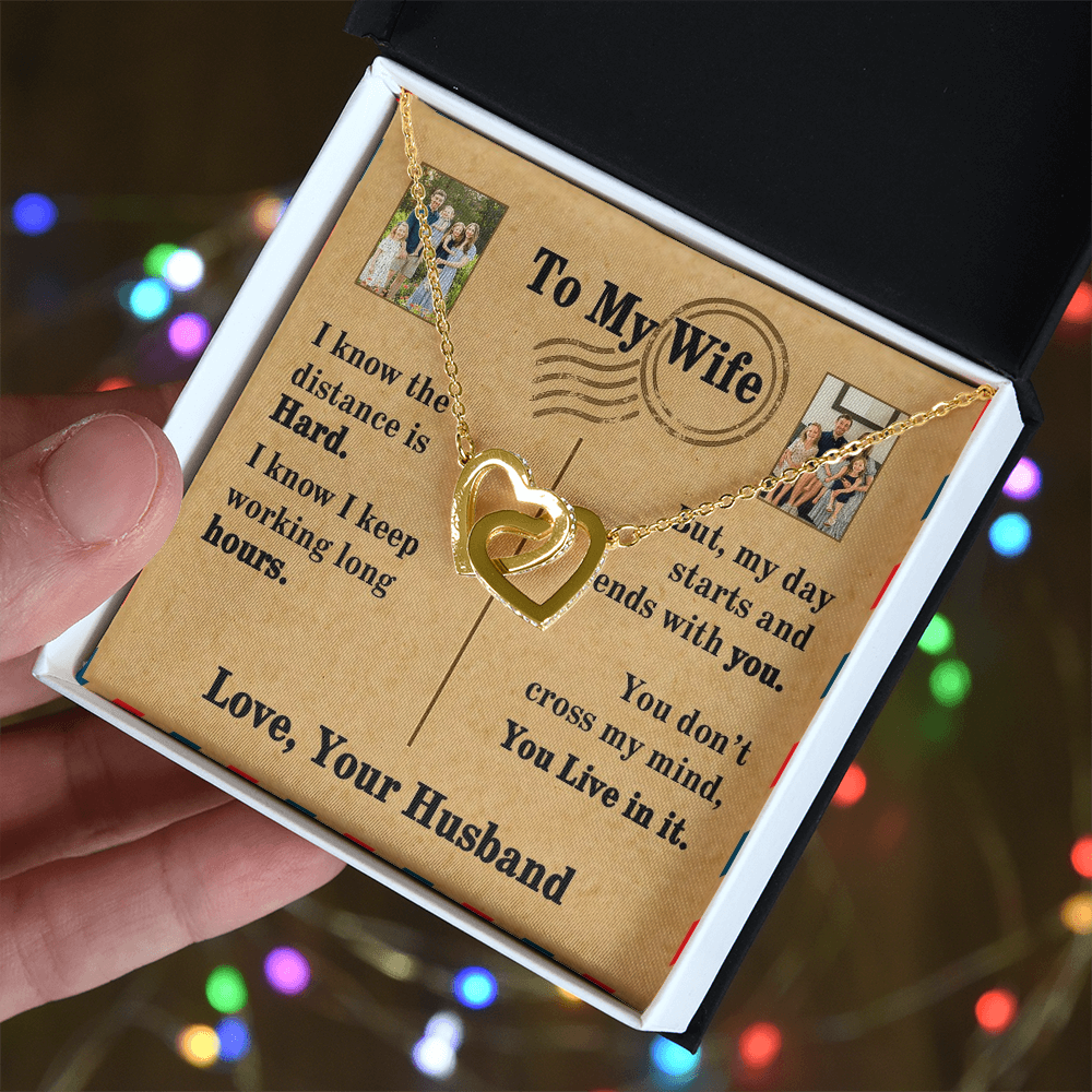To My Wife Interlocking Hearts Necklace With 2 Photos