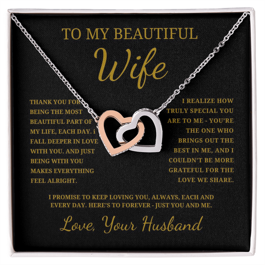To My Beautiful Wife Interlocking Hearts Necklace