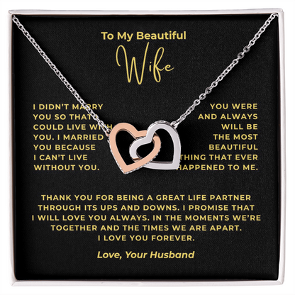 To My Beautiful Wife Interlocking Hearts Necklace