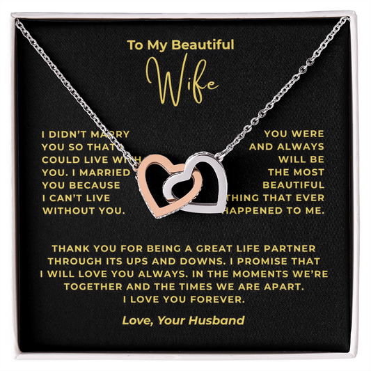 To My Beautiful Wife Interlocking Hearts Necklace