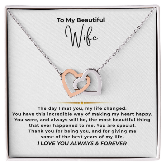 To My Beautiful Wife Interlocking Hearts Necklace