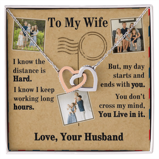 To My Wife Interlocking Hearts Necklace With 3 Photos