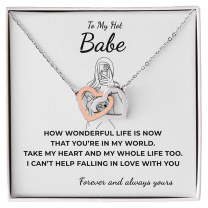 To My Hot Babe Interlocking Hearts Necklace
