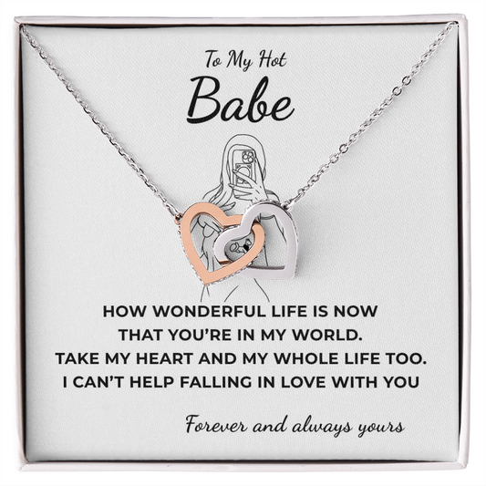 To My Hot Babe Interlocking Hearts Necklace