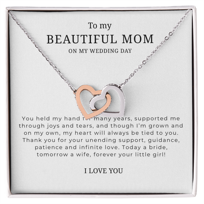 To My Beautiful Mom On My Wedding Day Interlocking Hearts Necklace