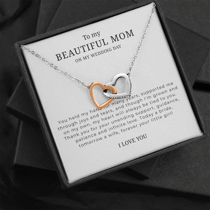 To My Beautiful Mom On My Wedding Day Interlocking Hearts Necklace