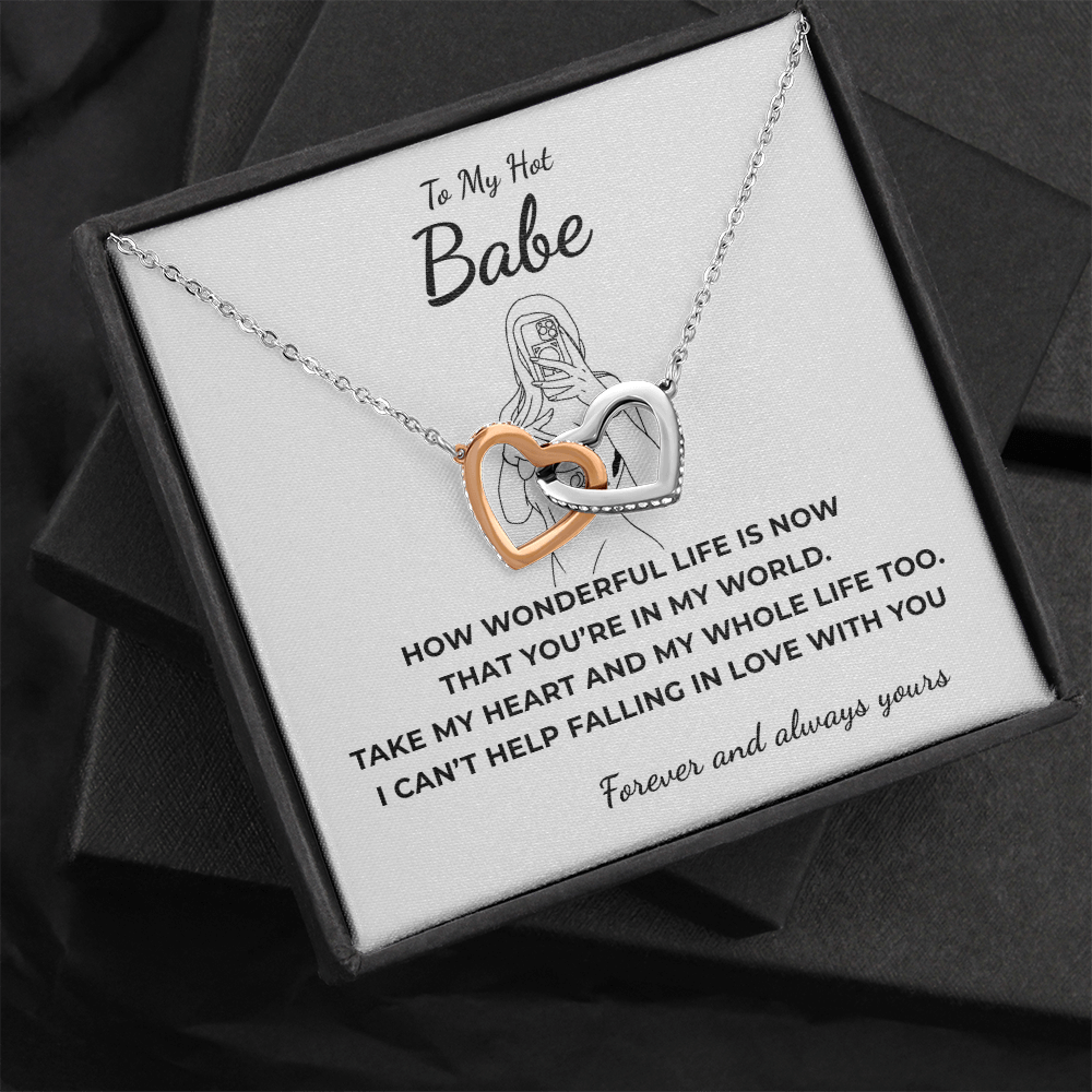 To My Hot Babe Interlocking Hearts Necklace