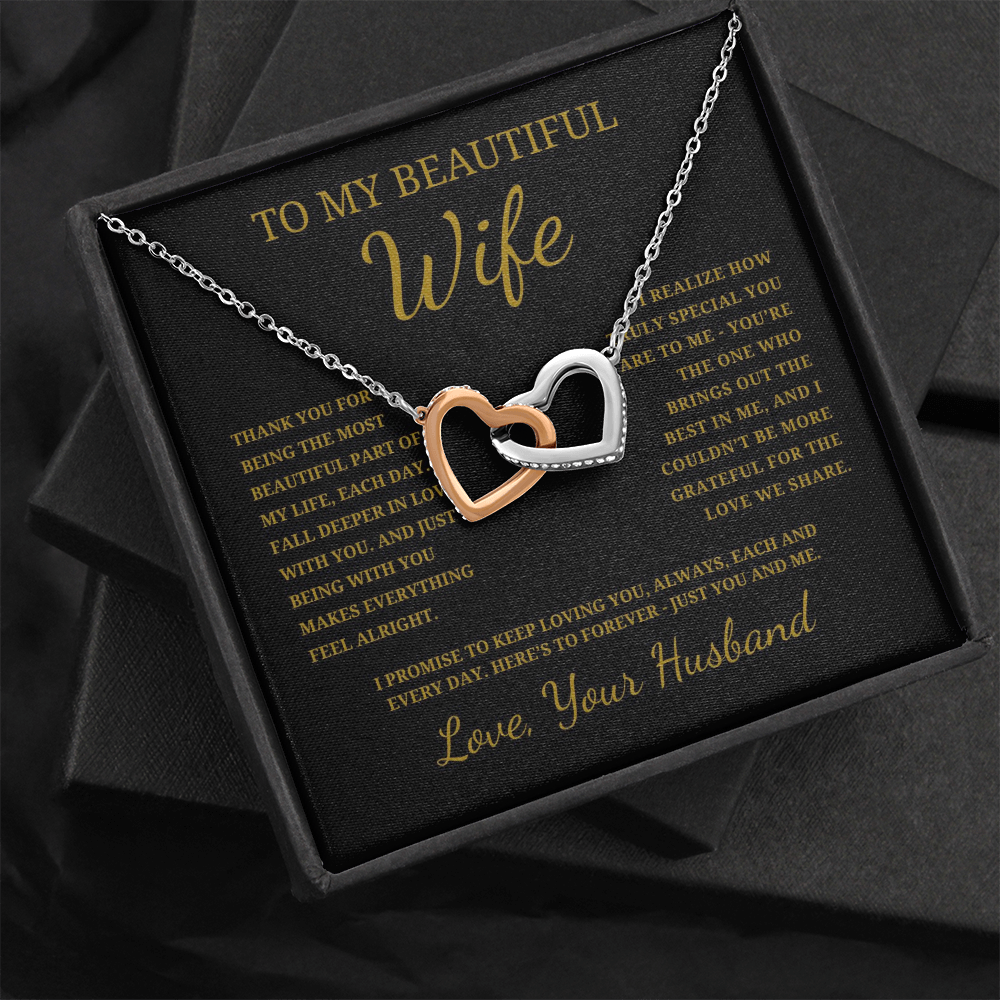 To My Beautiful Wife Interlocking Hearts Necklace