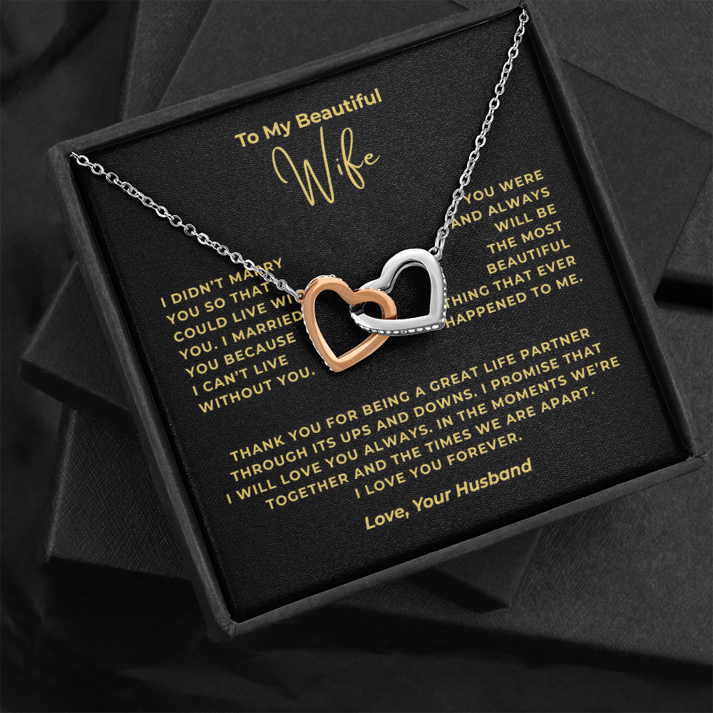 To My Beautiful Wife Interlocking Hearts Necklace