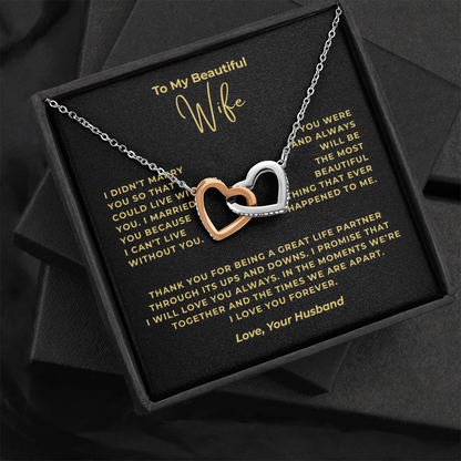 To My Beautiful Wife Interlocking Hearts Necklace