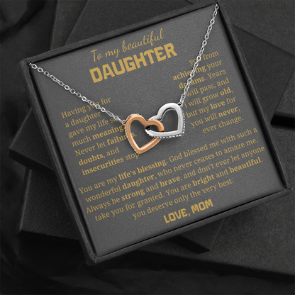 To My Beautiful Daughter Interlocking Hearts Necklace