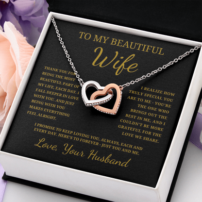 To My Beautiful Wife Interlocking Hearts Necklace