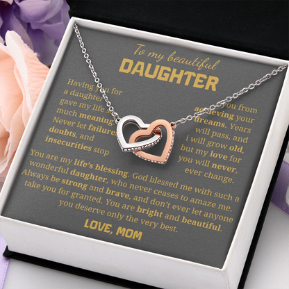 To My Beautiful Daughter Interlocking Hearts Necklace