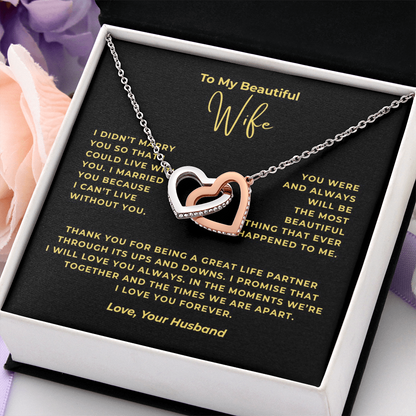 To My Beautiful Wife Interlocking Hearts Necklace