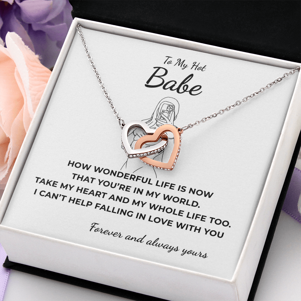 To My Hot Babe Interlocking Hearts Necklace