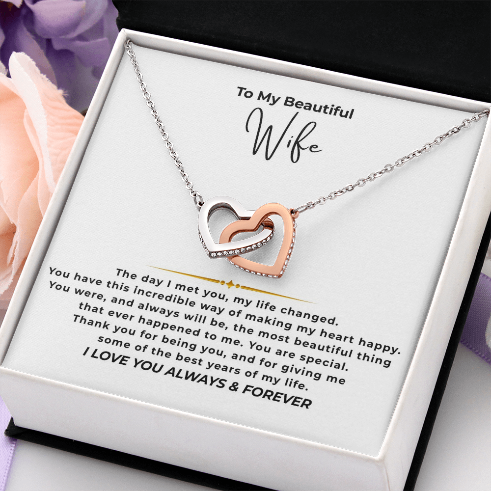 To My Beautiful Wife Interlocking Hearts Necklace