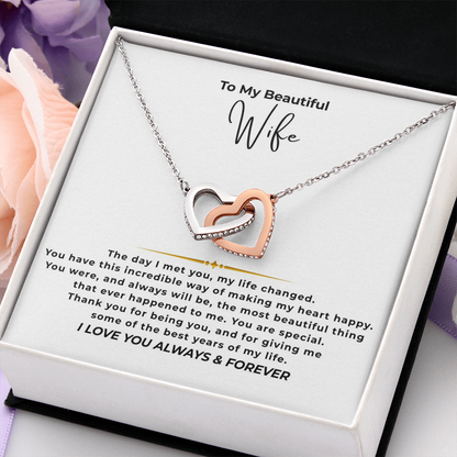 To My Beautiful Wife Interlocking Hearts Necklace