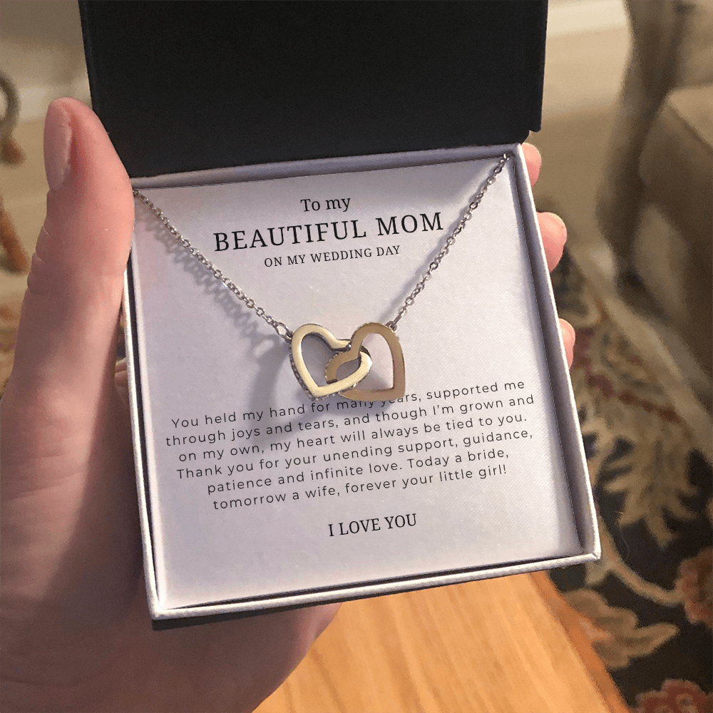To My Beautiful Mom On My Wedding Day Interlocking Hearts Necklace