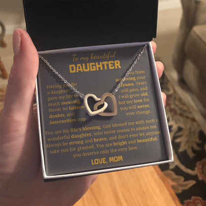 To My Beautiful Daughter Interlocking Hearts Necklace