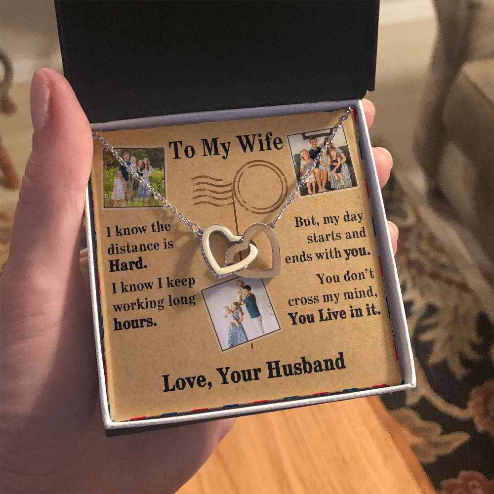 To My Wife Interlocking Hearts Necklace With 3 Photos