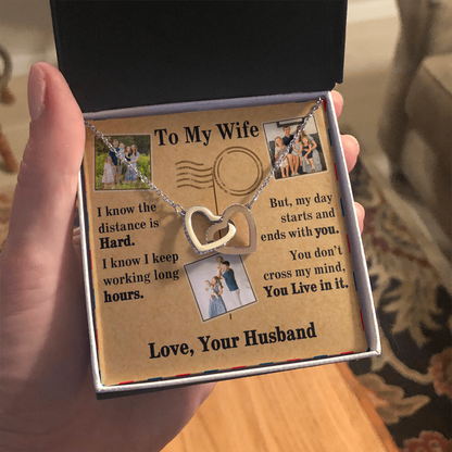 To My Wife Interlocking Hearts Necklace With 3 Photos