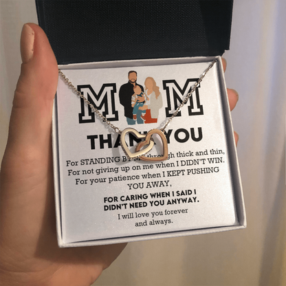 Mom Thank You Interlocking Hearts Necklace