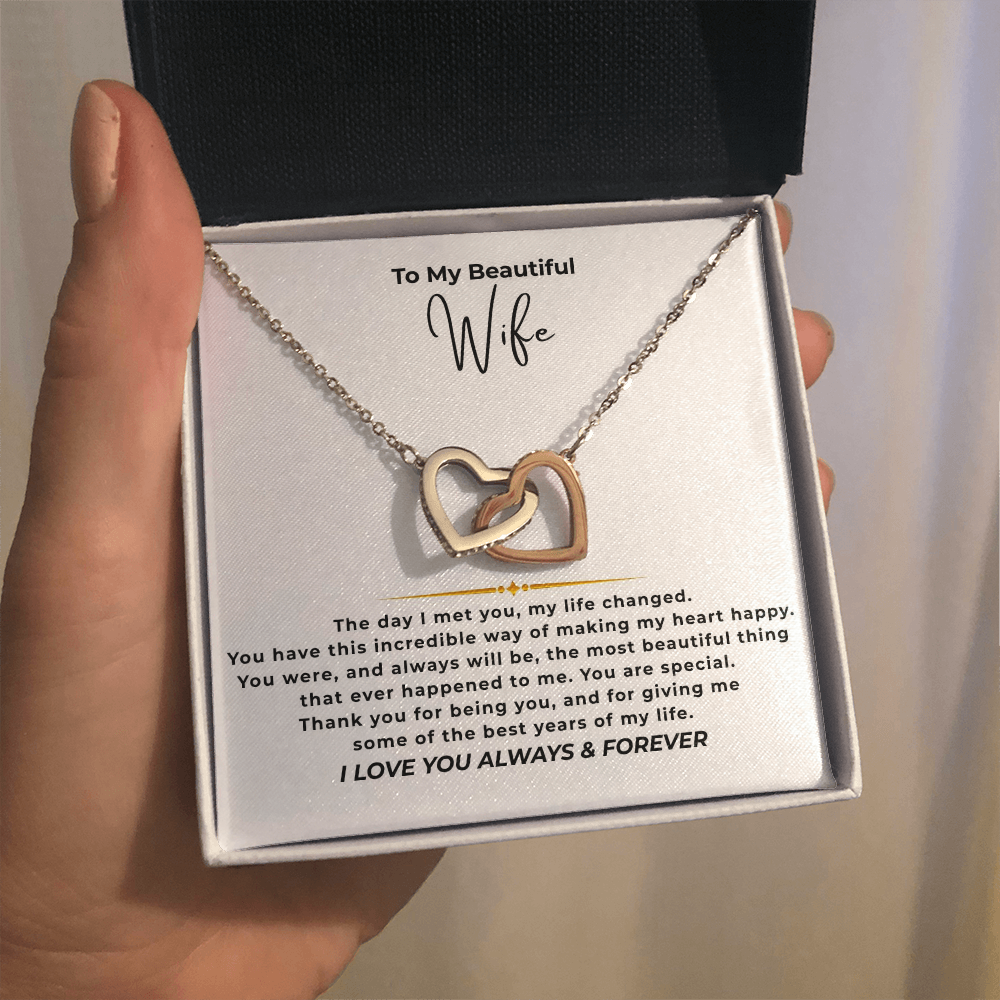 To My Beautiful Wife Interlocking Hearts Necklace
