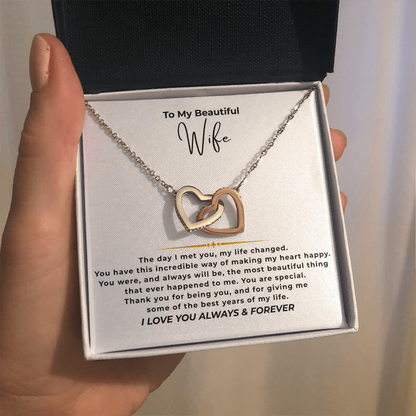 To My Beautiful Wife Interlocking Hearts Necklace