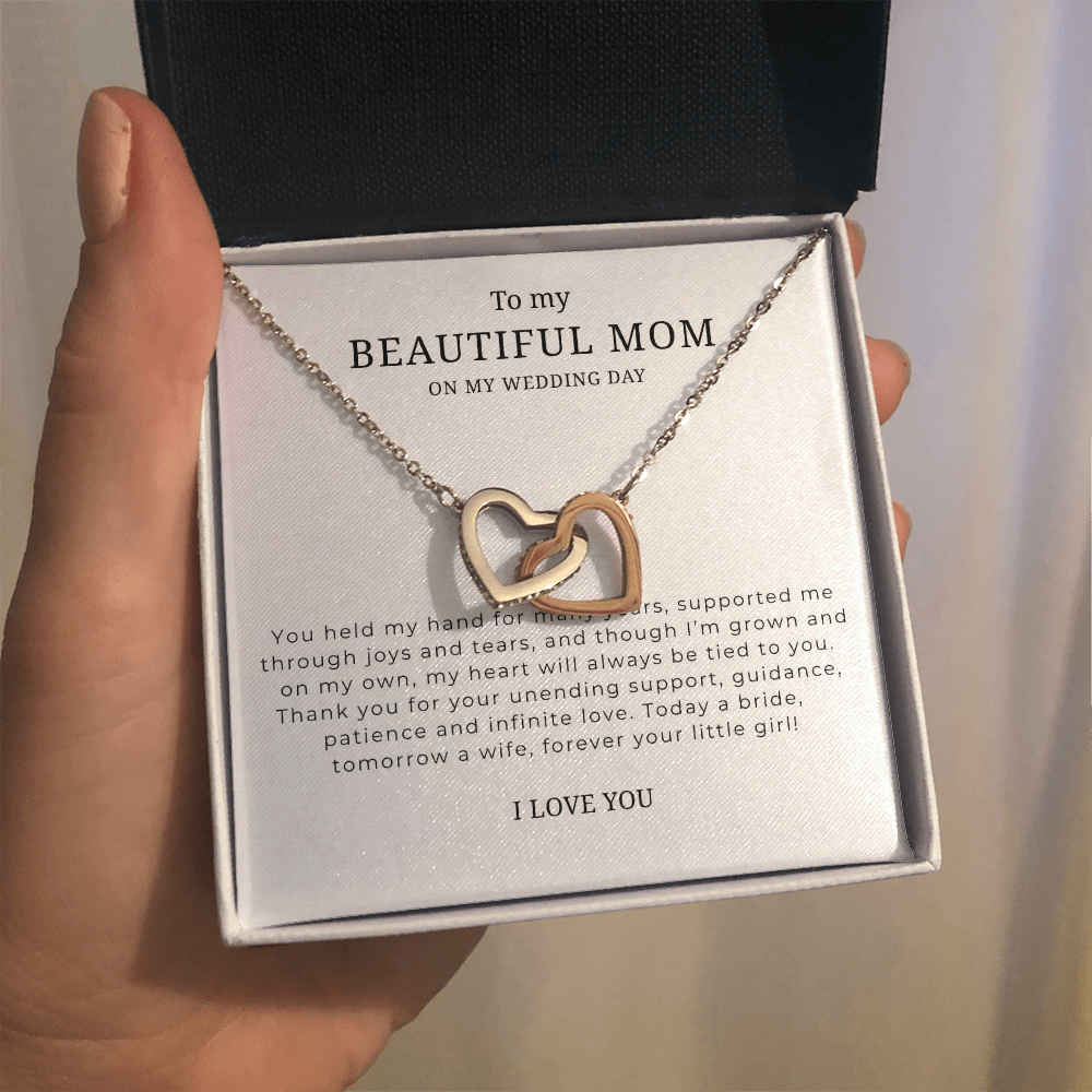 To My Beautiful Mom On My Wedding Day Interlocking Hearts Necklace